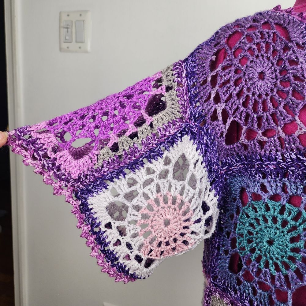 New Handmade Boho Crochet Granny Square Top - Vibrant Patchwork Festival Blouse - Picture 13 of 16